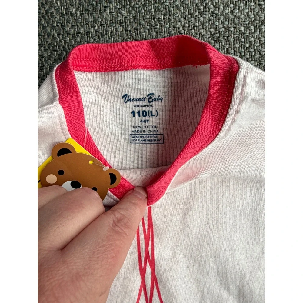 Vaenait Baby Kids Pink Ballet Shoes Bows Pajama Set 100% Cotton 4-5T NEW‎